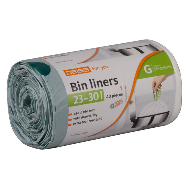 Brabantia - Afvalzakken met trekkoord 23 - 30 liter 43 x 76 cm wit 40 stuks