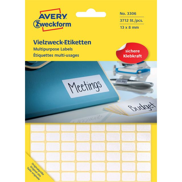 Étiquette Avery Zweckform 3306 13x8mm blanc 3712 pièces
